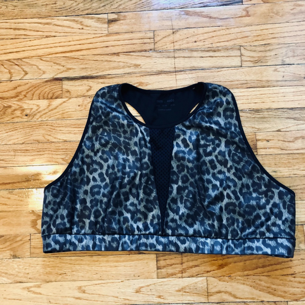ASOS 4505 Curve High Neck Sports Bra with mesh panel in leopard